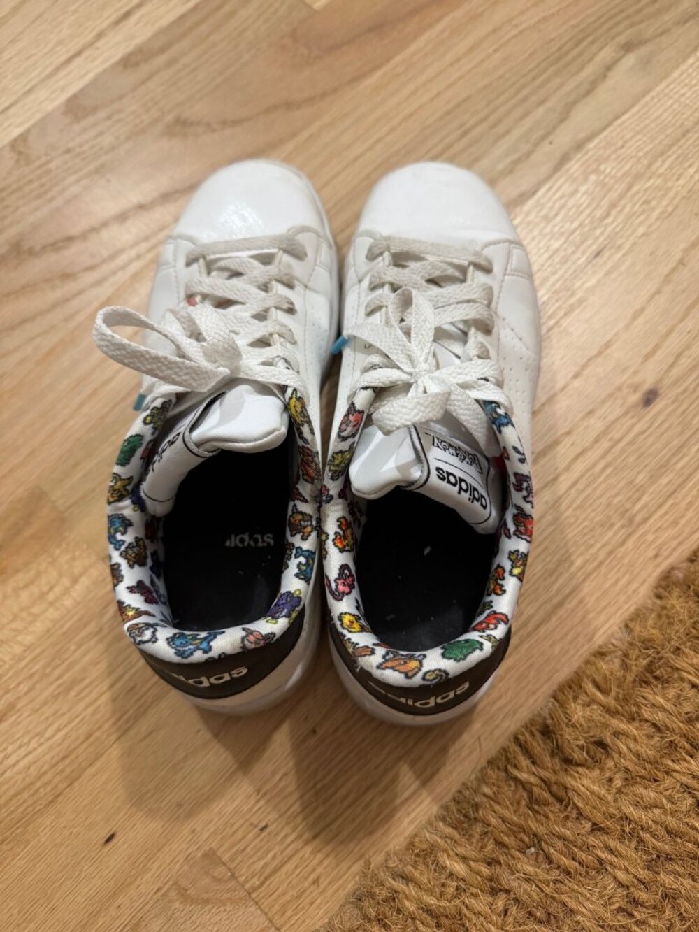 Adidas White Leather Sneakers with Pokémon Print Lining